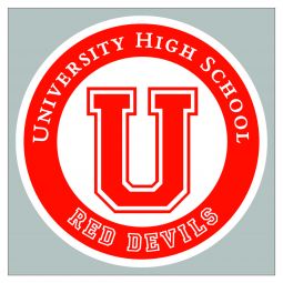 4" Round University High School Red Devils Sticker